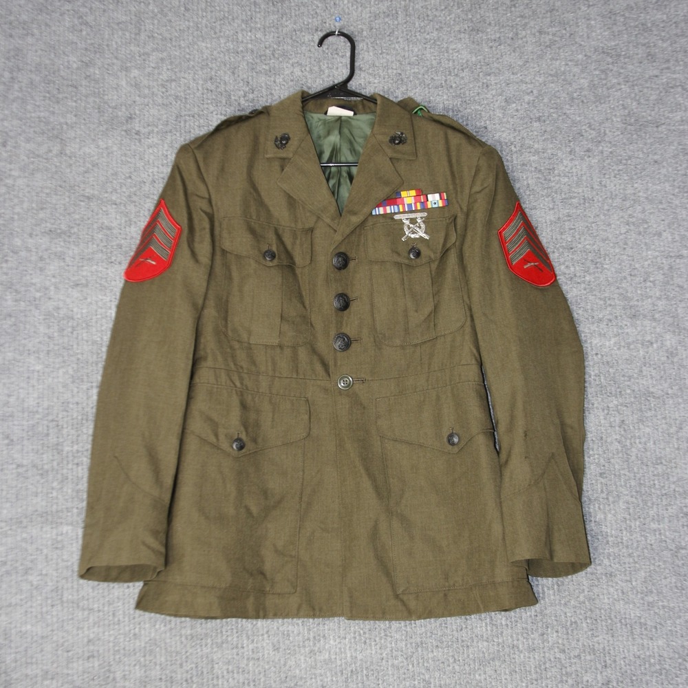 Vintage USMC Service Alpha Uniform Jacket Mens 39XS Green Patch Ribbon